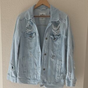 Hollister Women's Light Blue Ripped Jean Jacket